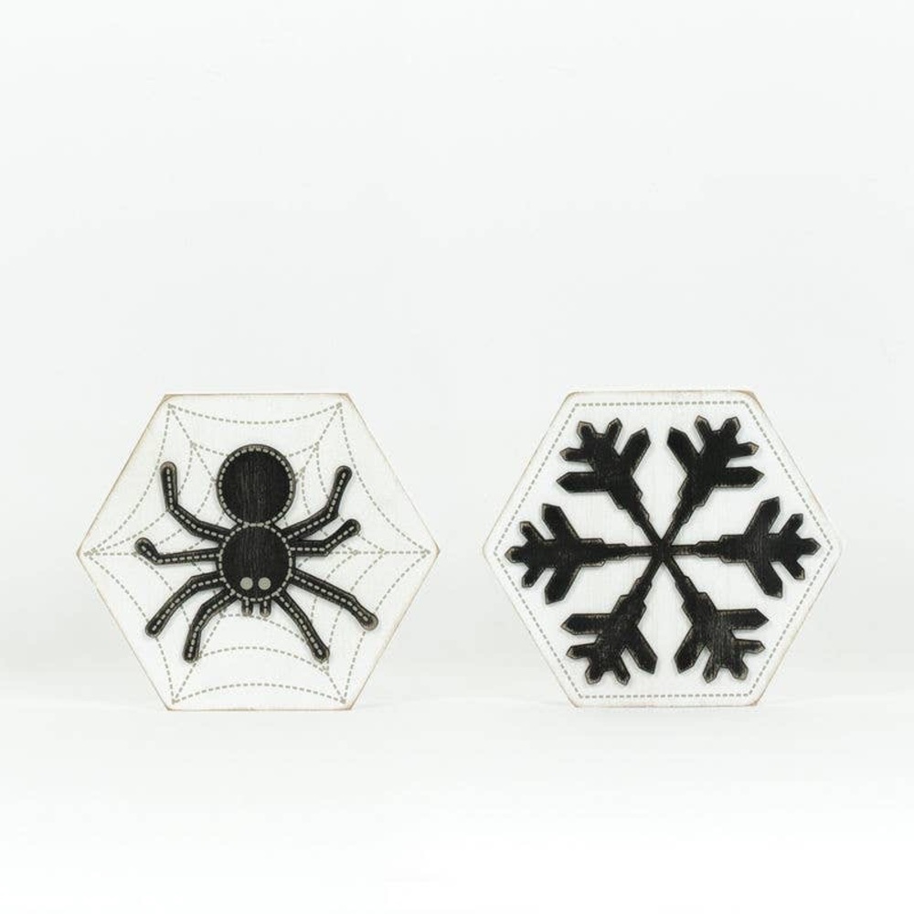 NWT: Reversible Spider/Snowflake Wooden decor